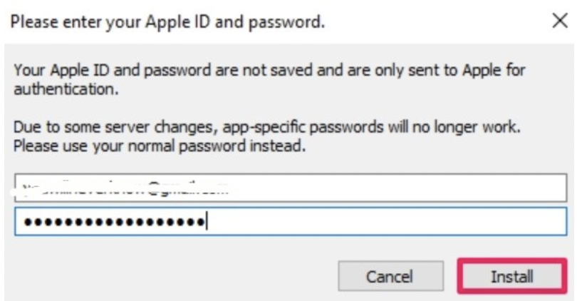 Enter Apple ID & Password - AltStore Installation