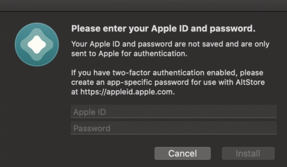 Enter Apple ID & Password to Instal AltStore App