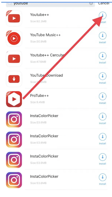 Search YouTube++ App on iOS