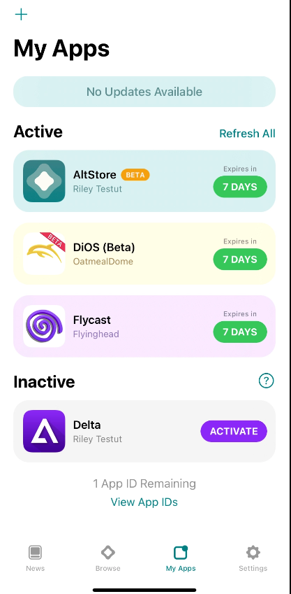 Select GBA4iOS IPA file from the AltStore's MyApps Section